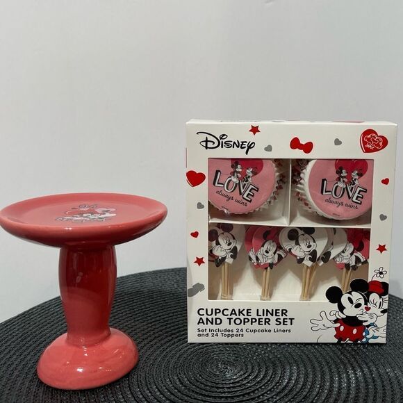 Disney Mickey & Minnie Cupcake Liners & Toppers set of 48 and Cupcake stand NWT - Picture 2 of 5